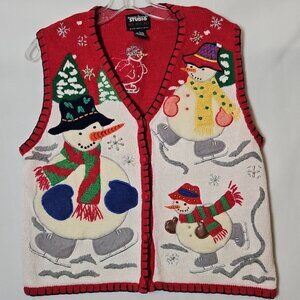 Vtg Designers Originals Studio Ho Ho Ho Sweater Vest Sz L Embellished Snowmen